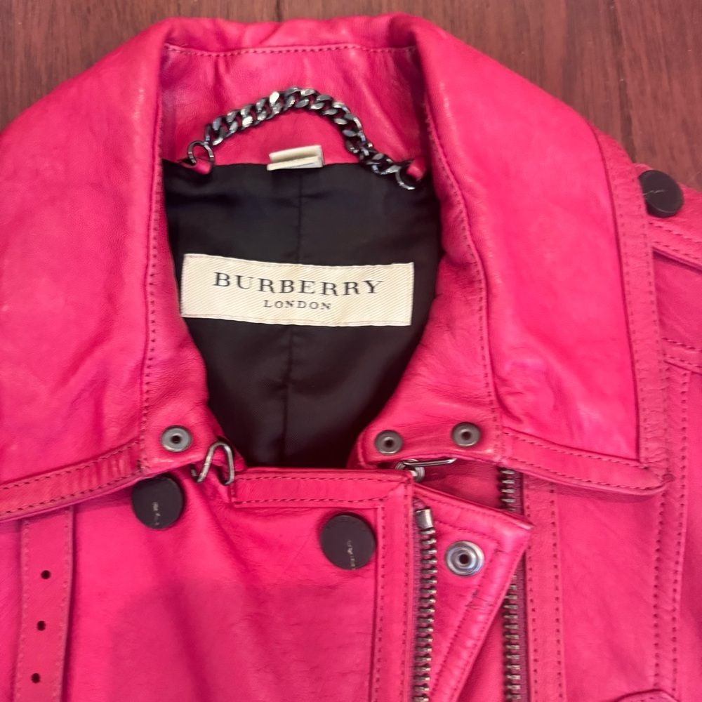 Burberry Vibrant Pink Leather Jacket - Picture 3 of 4